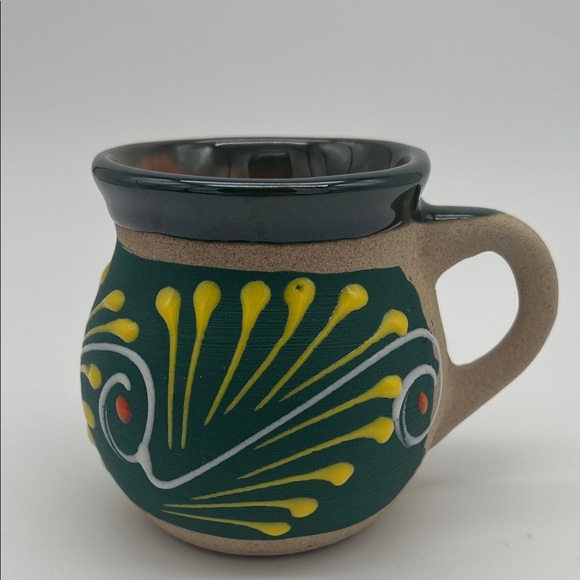 Hand Crafted Other - Handmade Ceramic Pottery “Jarrito” Mug Mexican Style Green & Yellow Glazed